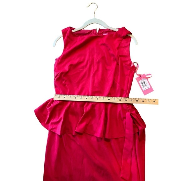 Isaak Mizrahi Peplum Dress Women's 8 Red Lined Polyester Boat Neck Sleeveless - Picture 6 of 7